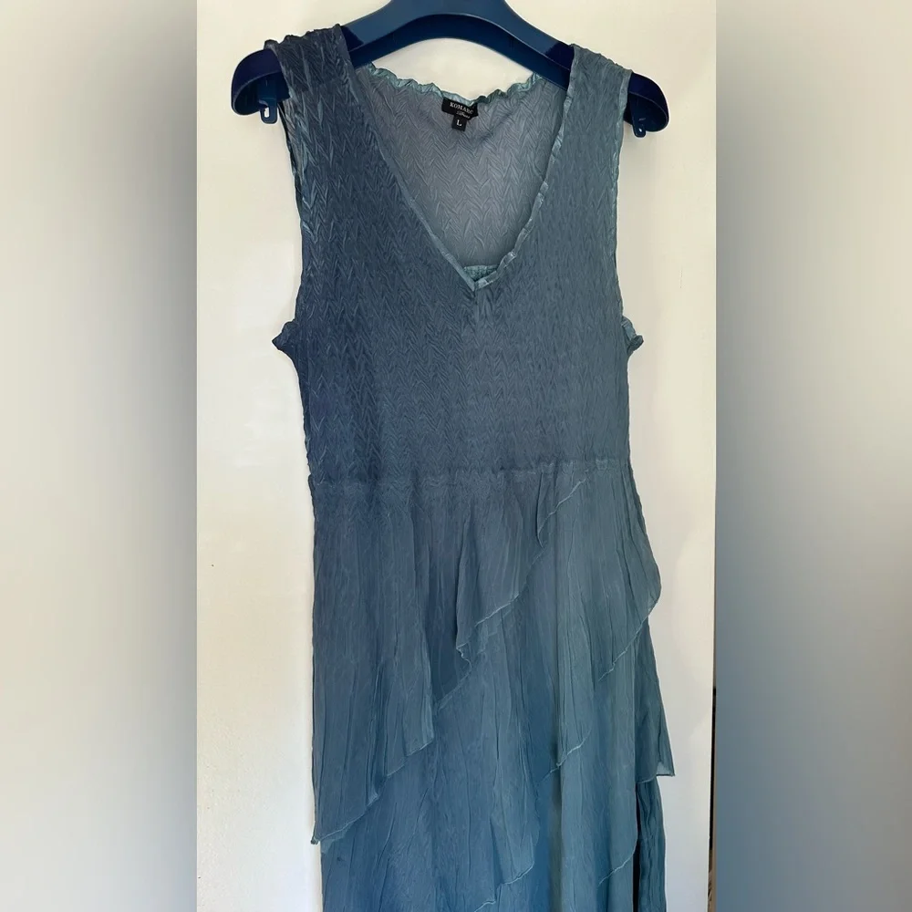 Komarov Whimsical Slate Blue Chiffon Coctail Dress - Picture 3 of 7